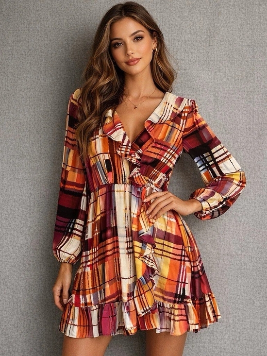 INC International Concepts Dresses & Skirts - International Concepts Plaid Ruffle Faux Wrap Dress